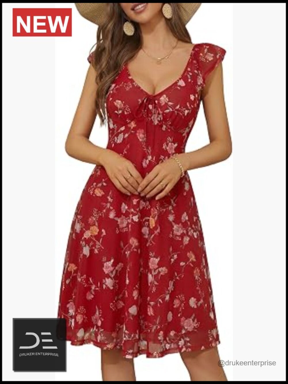Mini Floral Dress with Adjustable Straps V-Neck Backless Cap Sleeve A-Line